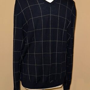 Brooks Brothers V-Neck Sweater in Navy Grid
